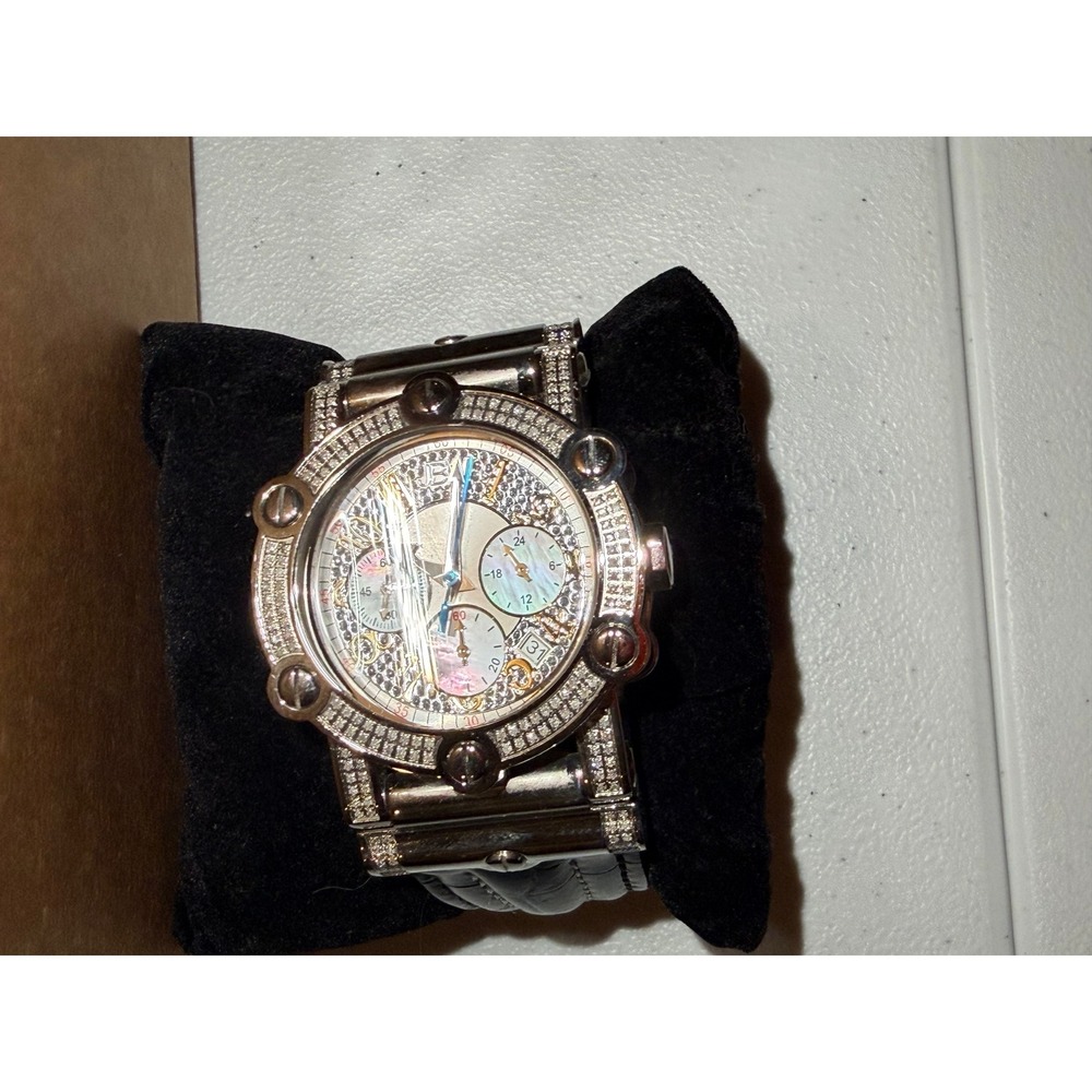 JBW 10th Anniversary Chronograph Watch Diamond Bezel MOP Dial Japan Movement